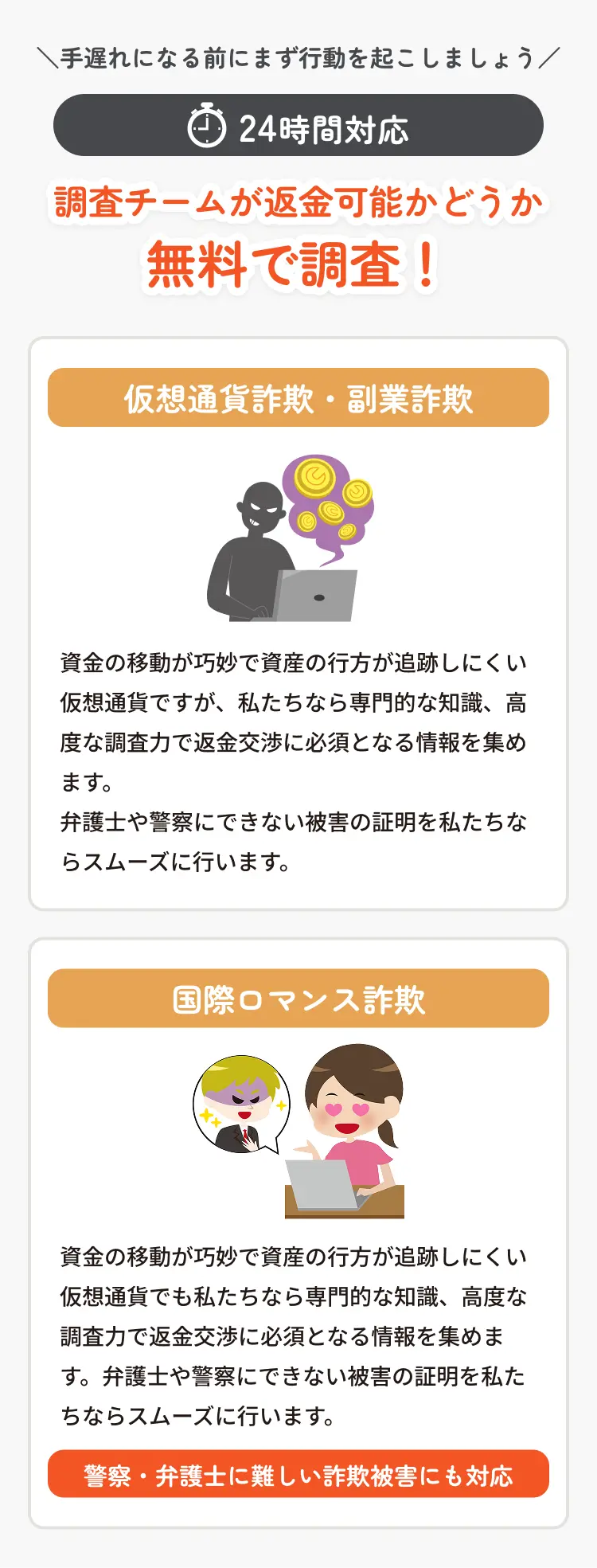 手遅れになる前にまず行動を起こしましょう 調査チームが返金可能かどうか無料で調査！